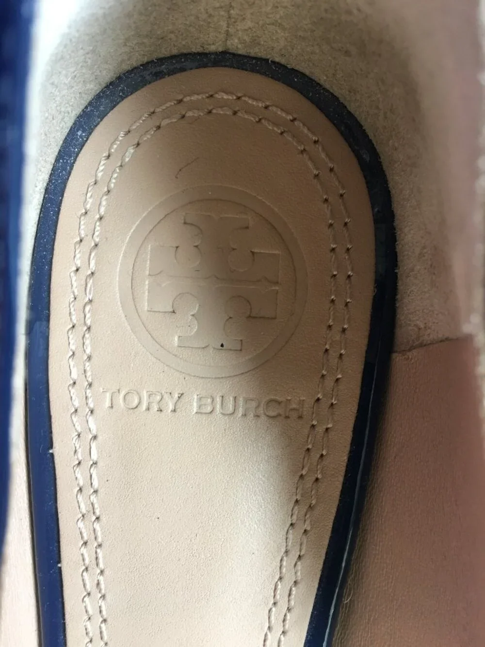 Tory Burch Navy Patent Leather Ballet Flats with Ribbon Trim